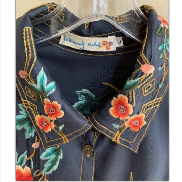 Johnny Was Dark Blue Floral Embroidered Top - Picture 5 of 8